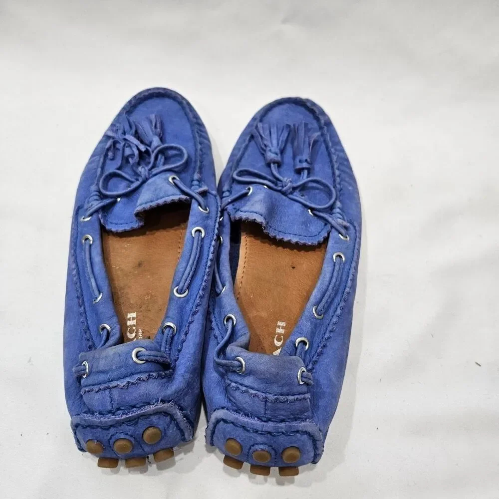 Coach Nadia Blue Nubuck Leather Tassel Driving Moccasins Loafers Women's 7B